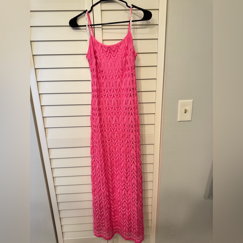 Lilly Pulitzer Bright Pink Crochet Maxi Dress